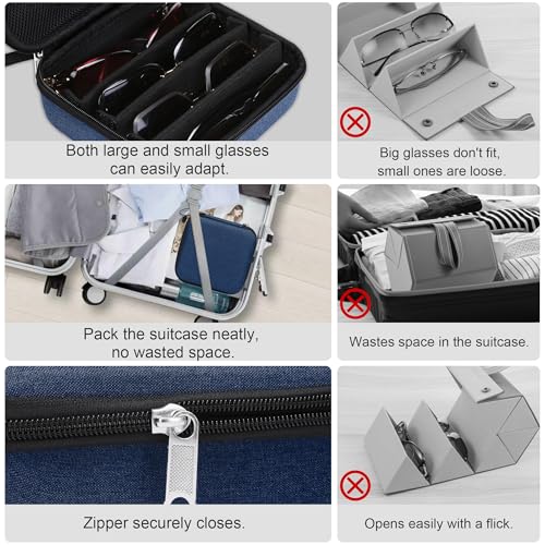 Image of Bukere Travel Sunglasses Organizer Case Adjustable Slot For Multiple Eyeglasses Hard-shell Portable Storage Box for Men Women