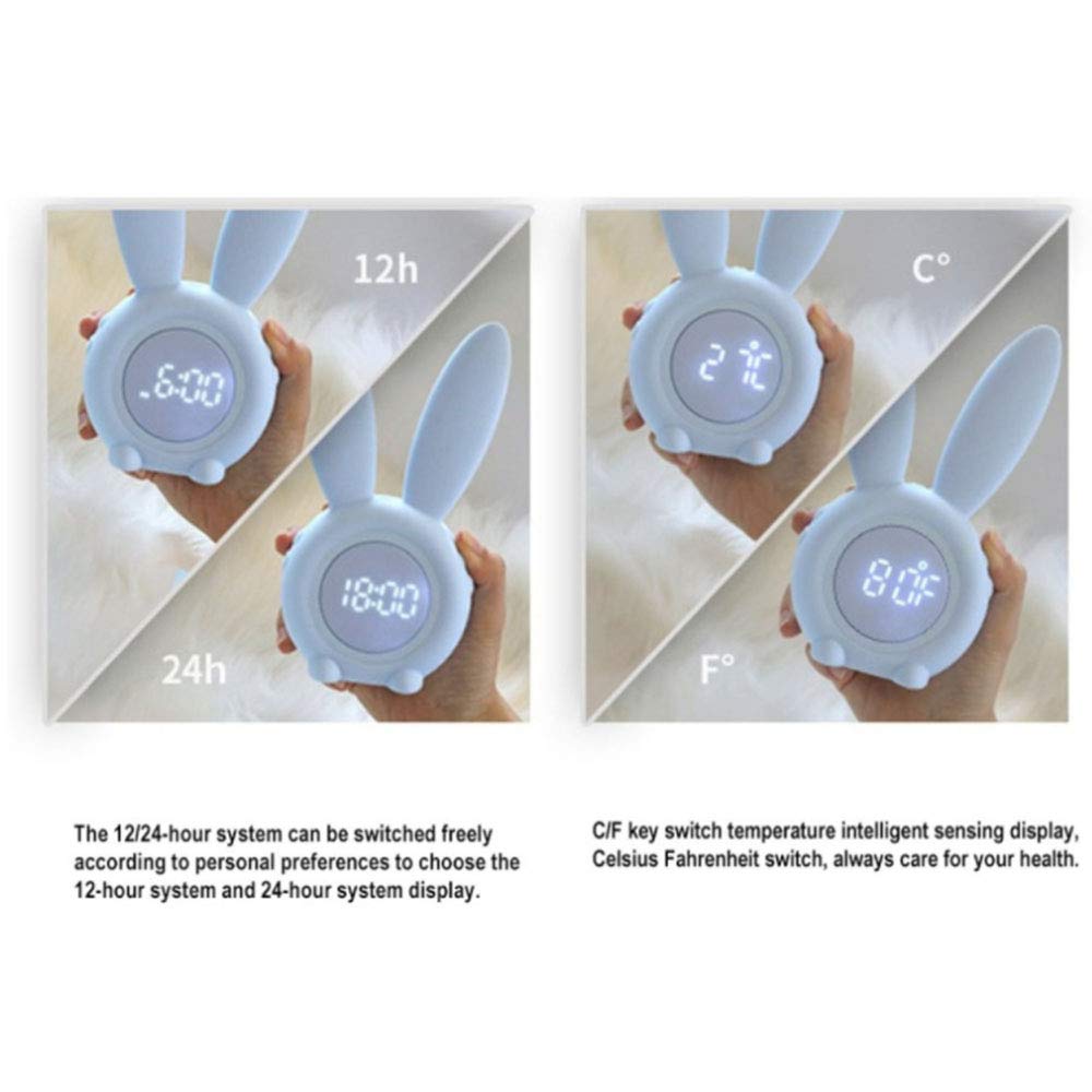 Genérico Reloj Despertador Infantil-Despertador Digital portátil en Forma de Conejo con función de luz Nocturna y Sonido LED, Control táctil para la decoración del hogar (Rosa)