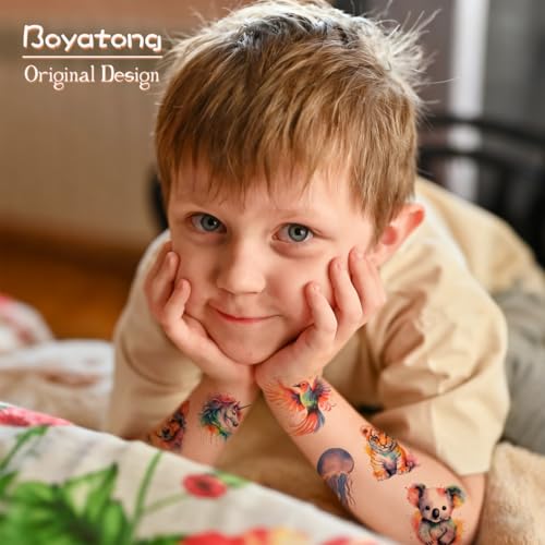 Tattoos für Kinder, 10 Blatt Wasserfarben Tiere Kindertattoos Hautfreundlich, Kleine Geschenke für Mädchen Junge ab 5 6 7 8 9 10 Jahre, Mitgebsel Kindergeburtstag, Geburtstag Party Give Aways
