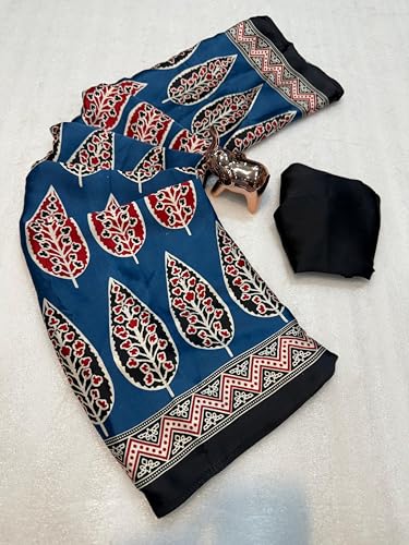 Image of SATIKA VASTRAM Modal Silk Ajrakh Saree Bandhani Design Crepe Printed Designer Pallu Attach Blouse Piece