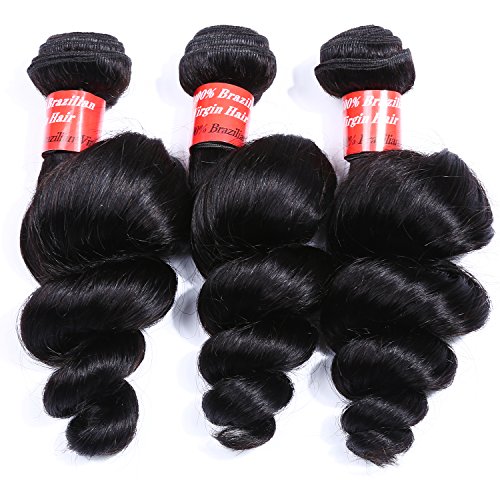 Brazilian Virgin Loose Wave, Exbe Brazilian Virgin Loose Wave Natural Color Raw Unprocessed 100% Human Hair Virgin Loose Wave Hair Weave Grade 8A (14Inch 16Inch 18Inch)