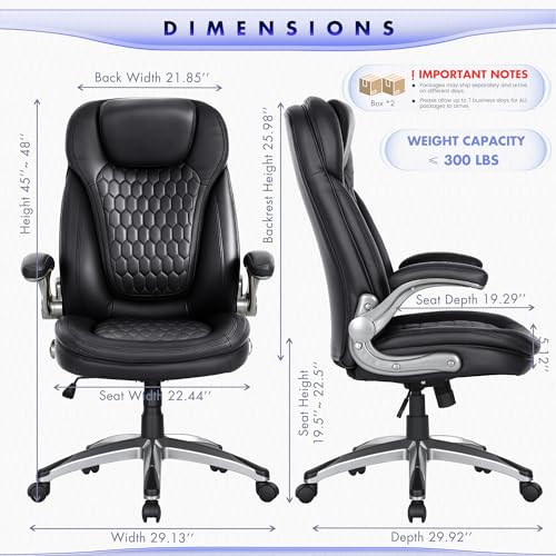 Image of COLAMY High Back Executive Office Chairs, Ergonomic PU Leather Desk Chairs with Flip-Up Armrests, Adjustable Height, Lumbar Support, Comfortable Computer Chairs for Home Office, Set of 2