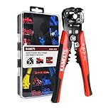 KAIWEETS Wire Stripper Crimper Set, 3-in-1 Stripper Cutter Crimper AWG10-24 Compound Automatic Wire Stripper with 261PCS Terminals, for Cutting Stripping Crimping