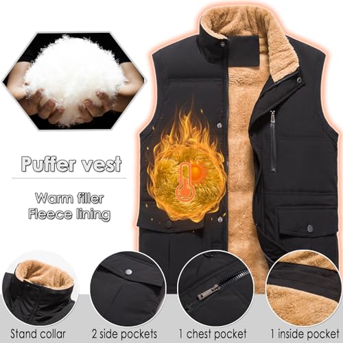 XinYangNi Mens Winter Outerwear Fleece Lined Puffer Vest Warm Casual Bubble Jacket2