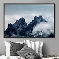 Framed Canvas Wall Art Snow Mountain Cool Expressive Farmhouse/Country Landscape Mountain Top Multicolor Photography Portrait Realism - 16x24 inches