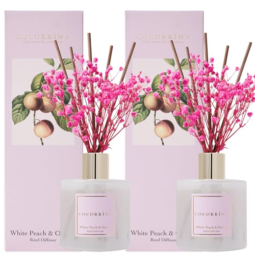 Image of Cocorrina Reed Diffuser Set - White Peach& Oolong Reed Diffuser 2 Packs 6.7oz Scent Fragrance Oil Diffuser for Bedroom Bathroom