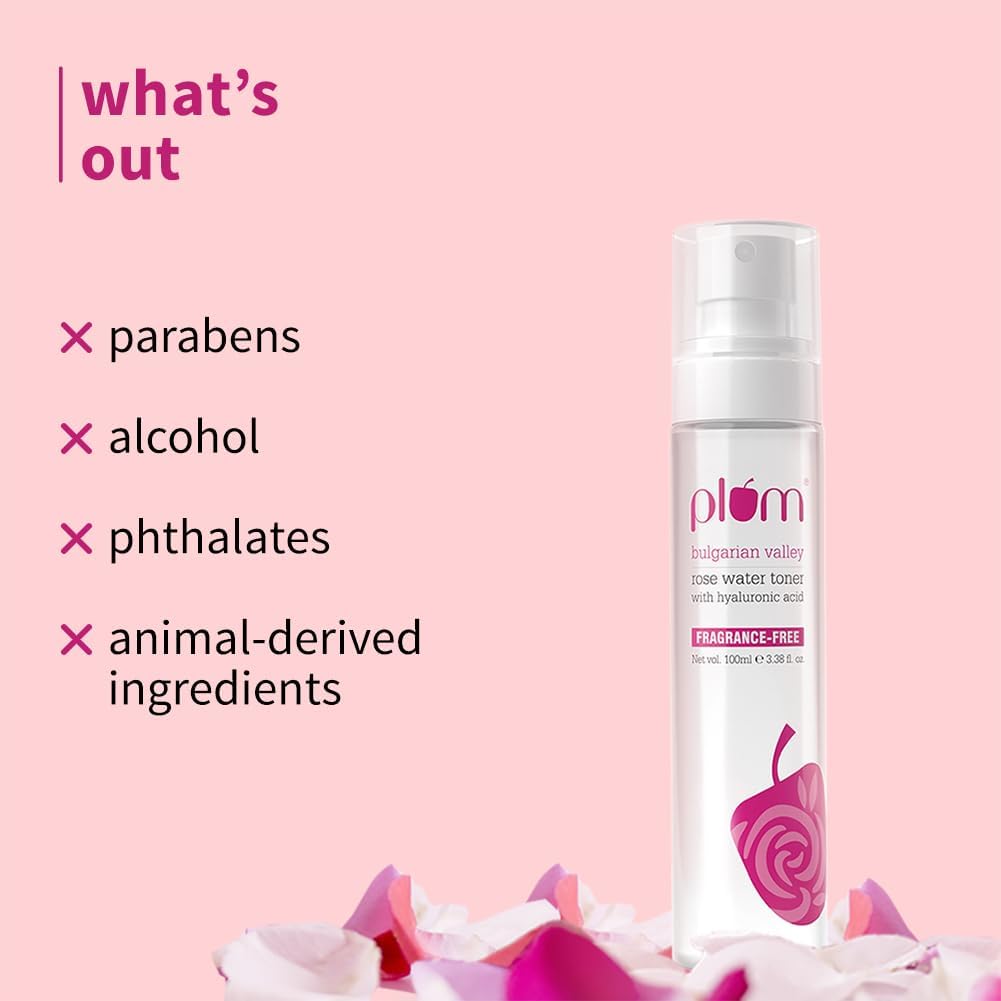 Plum Bulgarian Valley Rose Water Toner with Hyaluronic Acid & Rose Extracts Soothing for All Skin Types 100Ml