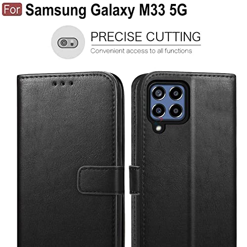 Image of CEDO Flip Cover for Samsung Galaxy M33 (5G) | Leather Finish | Inside Pockets & Inbuilt Stand | Shockproof Wallet Style Magnetic Closure Back Case Flipcover (Black)