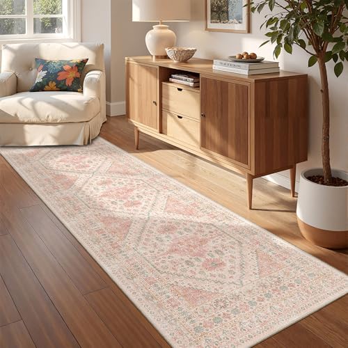Restydon Kitchen Runner Rug Non Slip Washable Rugs 2.5x8, Pink