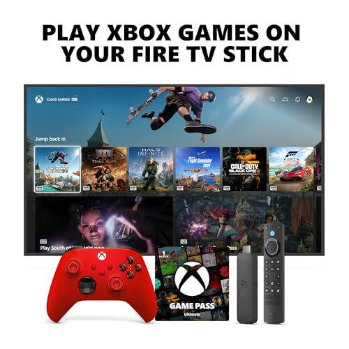 Xbox Wireless Controller (2025) Pulse Red + Fire TV Stick 4K Max Game Pass Ultimate 1 Month - Gaming Bundle, Windows, Mobile &amp; Smart TVs