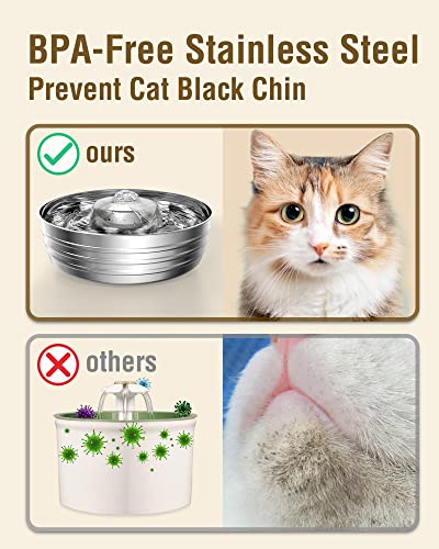 Oneisall Cat Water Fountain Stainless Steel,2L/67Oz Quiet Cat Fountain Water Bowl For Multiple Pets,Low Noise Water Fountain For Cats Inside #TOP3