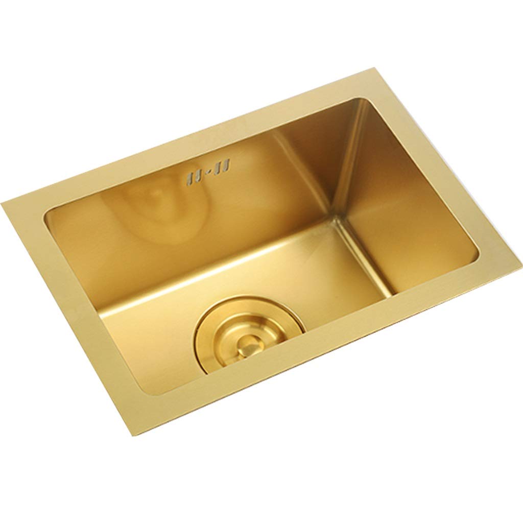 ZQFHSX Kitchen Sinks Golden Nano Handmade Sink Mini Bar Small Stainless Steel Built-in Square Equipment (Color : Gold, Size 26X38X21.5cm)