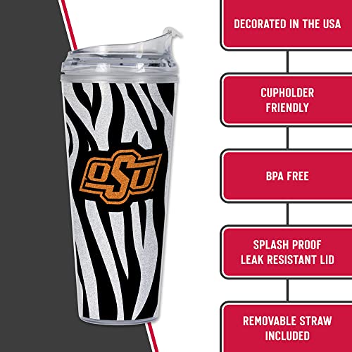Image of Rico Industries NCAA Glitter 24oz Acrylic Glitter Tumbler with Hinged Lid, Officially Licensed Double Wall Tumbler with Straw
