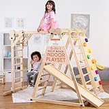 Avenlur 8-in-1 Indoor Play Gym – Toddler Jungle Gym for Kids Ages 2–6 – Indoor Playground Wooden Climbing Playset with Slide, Monkey Bars, Ladder, Rope Ladder, Rock Climbing, Swing, Rings, Disc Swing