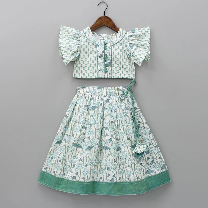 Girls Wedding Ethnic Western Wear Rayon Floral Printed Readymade Top With Lehenga3