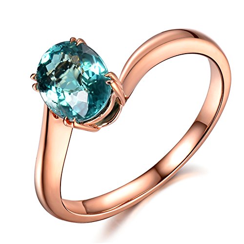 Tourmaline bleu vert bague or rose 14 carats de mariage et fiançailles