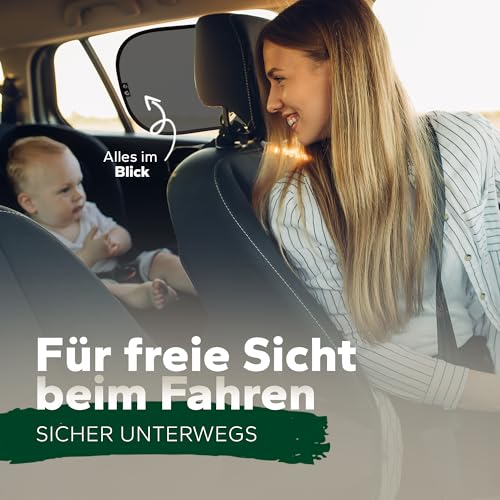 Sonnenschutz Auto Baby mit UV-Schutz UPF50+, DEKRA geprüft & KBA-zugelassen, Hochwertiges GSM105+ Nylon, Doppelte Schutzwirkung, Sonnenschutz Auto Kinder ohne Saugnapf