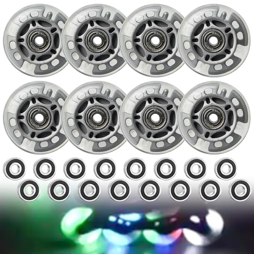Inline Skate Rollen, 8 Stück Inliner Rollen 72MM, Led Lnliner Skate Räder mit Kugellager, Inline Skates Rollen für Erwachsene und Kinder, Verschleißfester, Geräuschlos, Silbertransparent