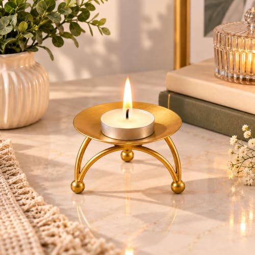 eCraftIndia Handcrafted Golden Metal Tea Light Candle Holder Stand - Elegant Decorative Tea Light Holder for Home Or Special Occasions, Perfect for Weddings, Parties.