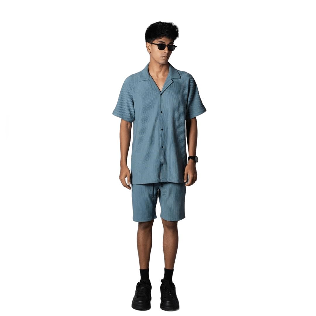 DUSTY BLUE STRIPPED TEXTURED CO-ORD SET| Comfortable & Stylish Clothing | Soft Fabric | Breathable Fit-image-0