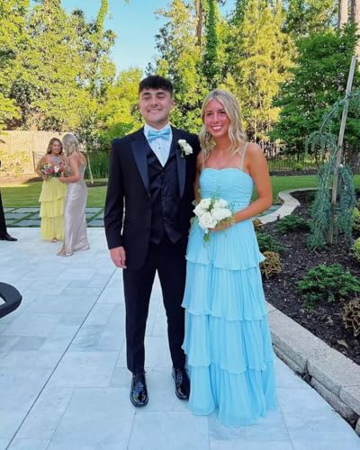 Chiffon Tiered Ruffle Bridesmaid Dresses for Women Long Spaghetti Straps Pleated Formal Evening Party Gown3