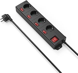 Hama 4-Fach Steckdosenleiste einzeln schaltbar (Wandmontage, extra großer Buchsen-Abstand, Stecker 90° gedreht, 1,4m Kabel) Mehrfachsteckdose Steckerleiste schwarz