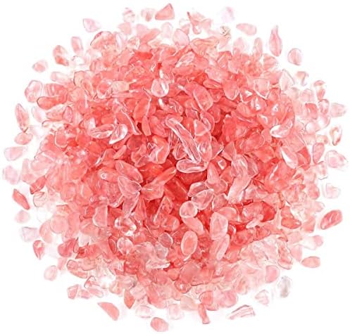 1.1 Lb (500 g) Decorative Glass Pebbles Irregular Shaped Stones Small Tumbled Chip Crystal Gravel Crushed Gemstone Pieces Pink Red Quartz Perfect for Jewelry Making/Handwork Craft/Home Decoration