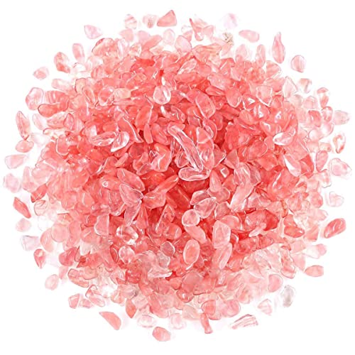 1.1 Lb (500 G) Decorative Glass Pebbles Irregular Shaped Stones Small Tumbled Chip Crystal Gravel Crushed Gemstone Pieces Pink Red Quartz Perfect For Jewelry Making/Handwork Craft/Home Decoration #TOP2