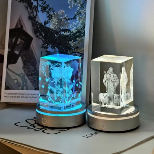 Image of 2Pcs LED Light Base, RGB Multicolor Round Lighted Display Stand, Non-slip Pedestal, USB & Battery Operated, for 3D Photo Crystal Glass Art, Spherical Artwork, Tumbler & Holiday Party Decoration