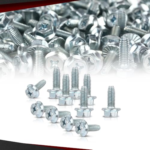 100 License Plate Screws Compatible with American Cars, 14 x 3/4 inch (1620), Hex Phillips Flat Slotted Phillips Hex Combo Head Silver