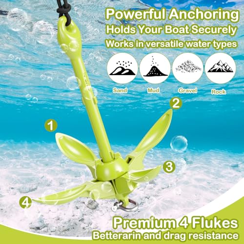Image of Lounsweer 2 Pack 1.5 /3.5 lb Marine Kayak Anchor Kit Folding Grapnel Anchor Kit Boat Kayak Fishing Accessories for Small Boats Kayaks Canoe Paddle Boards