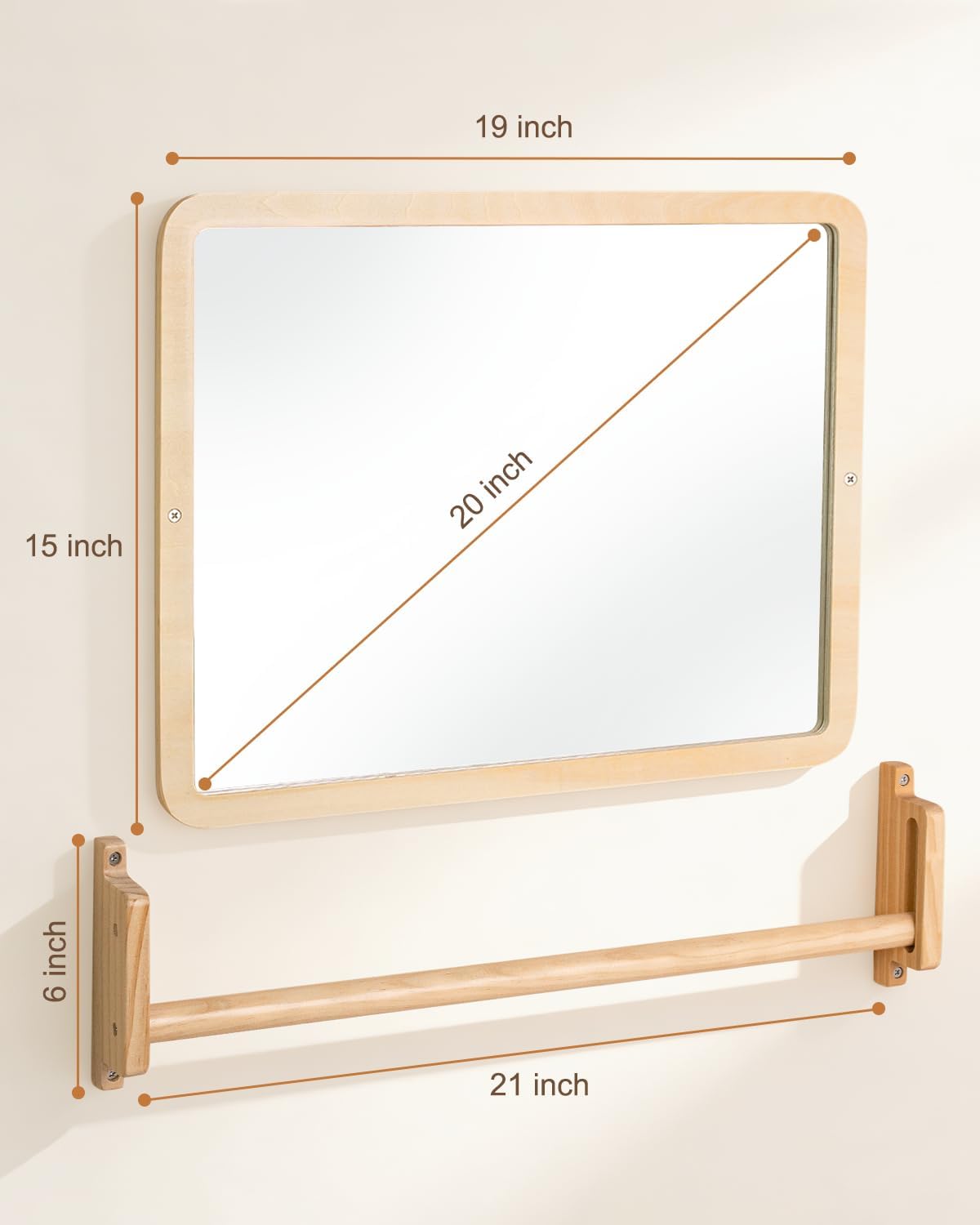 Montessori Mirror with Bar – Adjustable Baby Pull Up Bar, Anti-Rotation Design & Acrylic Safety Baby Mirror for Wall – Tummy Time, Pull to Stand Toys for Infant Toddler Nursery