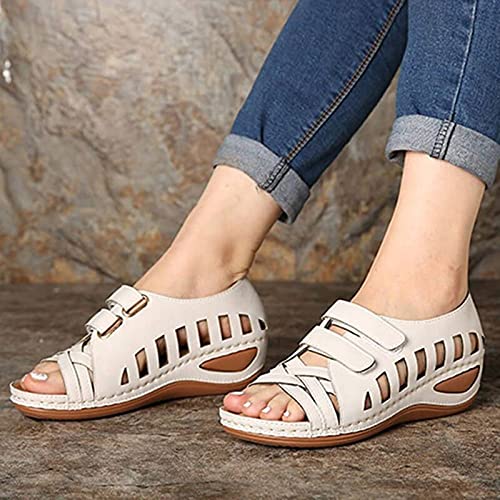 Wedge Sandals For Womens Summer Walking Sandals Platform Hollow Suede Slippers Orthopedic Flip Flops Beach Shoes Casual Comfort Wide Fit Sandals Anti Slip Shoe,Coffee,Us6/Eu37 #TOP4