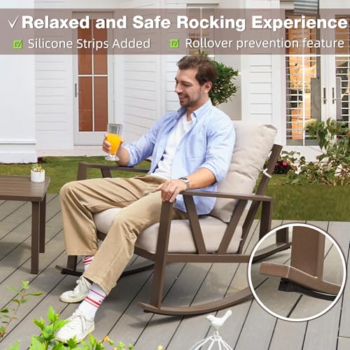 Comlax Field Patio Porch Furniture Set, Patio Outdoor Rocking Chairs Set Of 2 With Coffee Table, 3 Piece Metal Outdoor Patio Furniture Set thumb #5