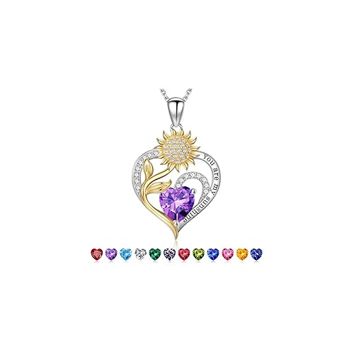 Iefil Sunflower Gifts for Women, Sunflower Birthstone Necklace, Christmas Anniversary