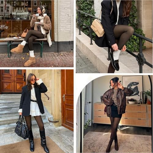 Leggings efecto piel para invierno mallas térmicas translúcidas con forro polar de mujer 6