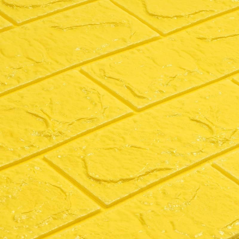 Image of POZET 3D Brick Wallpaper PE Foam self Adhesive Brick Design Wall Stickers /DIY Wallpaper for Home Hotel Living Room Bedroom Cafe Deco (70 x 77 cm) (Yellow) Pack of 6