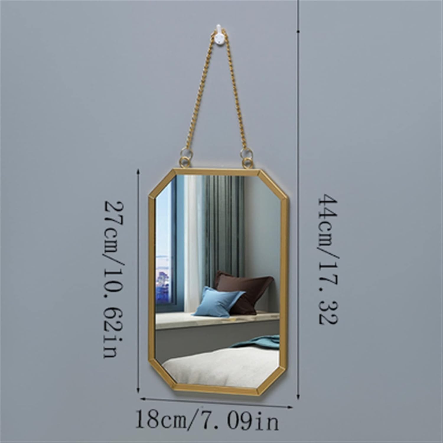 Makeup Mirror Perforated Vanity Mirror Bathroom Vanity Mirror Bathroom Vanity Mirror Rectangular Mirror with Iron Chain Gold Frame Vanity Mirror Beauty Mirror(Small)