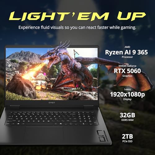 Image of HP Omen 17 Gaming Laptop, NVIDIA GeForce RTX 5060, AMD Ryzen AI 9 365, 32GB RAM, 3TB Storage(2TB SSD+1TB Docking Station), Backlit Keyboard, 17.3 inch FHD 144Hz Display, Win 11 Pro, Black