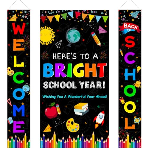 Back to School Decorations, First Day of School Decorations, 3PCS Welcome Back to School Banner, Wall Hanging Porch Banner for Classroom School Doorway Decorations