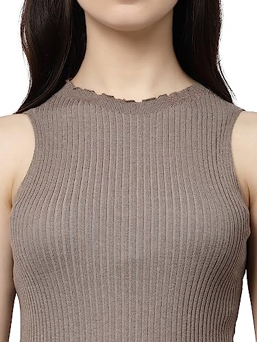 Image of Kalt Womens Knitted, Ribbed Cotton Fitted Sleeveless Round Neck Cami Tank Top