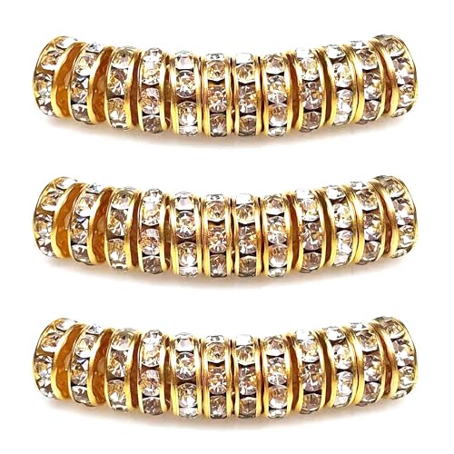 MJDCB 6mm 100 Stücke Rondelle Perlen Schmuckperlen Strass Zwischenperlen für Schmuck Machen Armbänder Halskette (Gold/Weiß)
