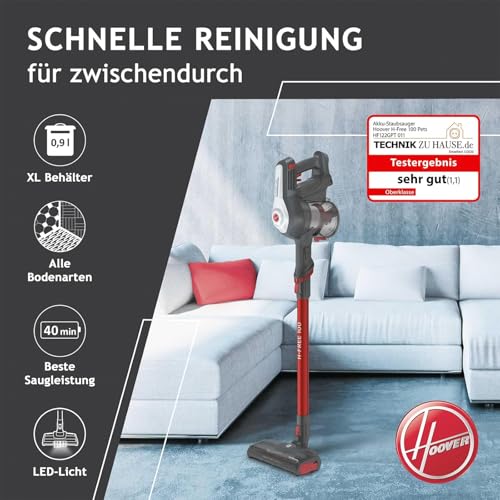 Hoover Akku-Staubsauger H-Free 100 für Tierhaare, 40min Laufzeit, LED-Licht, 40min Laufzeit, 0,9L XL-Staubbehälter, für Teppich/Auto/Sofa, Leichter Staubsauger kabellos 3