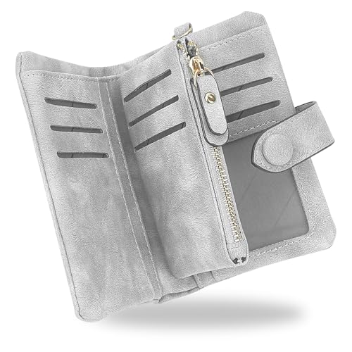 Image of CONISY Small Wristlet Wallets for Women, Leather Bifold RFID Wallet with ID Window Zipper Coin Purse | Small