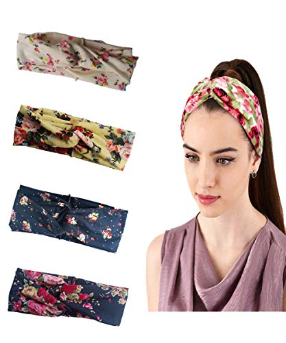 Lampu Bow Women Headband Boho Floal Style Criss Cross Head Wrap Hair Band of 4 Pack