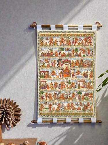Image of Tushaco Handicrafts Hanuman Chalisa Phad Painting Canvas Painting Scroll (Design 1) Wall Painting, Home Decor, Wall Art, Decoration- 34Inches x 24Inches