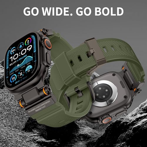 Image of FOAMUNOC Rugged Band Compatible with Apple Watch Ultra 3 /2 /1 Band 49mm /46mm /45mm /44mm /42mm, Metal Connector with Strap for iWatch Ultra Series 11 /10 /9 /8 /7 /6 /SE3 /SE2 /SE /5 /4 /3 /2 /1, Army Green /Black