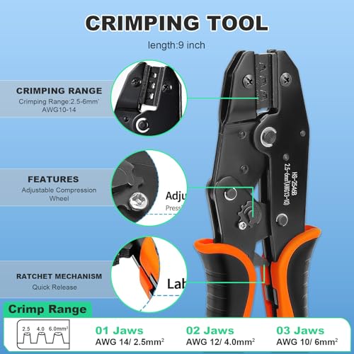 Image of 35PCS Solar Crimper Tool Kit, Solar Panel Cable MC4 Connectors 14-10AWG, 30 Pairs Male /Female Solar Connectors, 1PCS Solar Crimper, 1PCS Stripper, 2 PCS Spanner Wrench