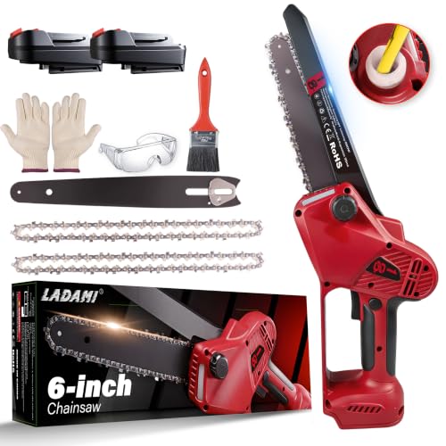 LADAMI Mini Kettensäge 6 Zoll, Akku Kettensäge mit Automatischer Öler