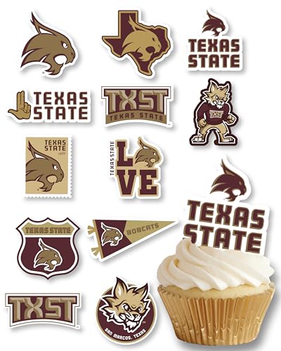 Texas State Cupcake Topper Party Supplies for TXST Football, Birthday, Graduation Party Decorations (24 Pieces) (Texas State Bobcats)